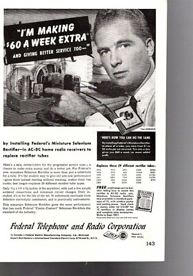 #ad 1946 6.5x10 Electronic Ad FEDERAL TELEPHONE AND RADIO CORP Free Ship $5.71