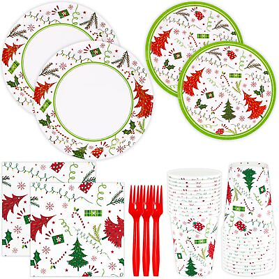 #ad Merry Christmas Party Supply Serves 24 Includes Paper Plates Disposable Napk... $43.95