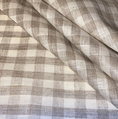 #ad Tan Check Coated Linen Fabric By The Yard $23.19