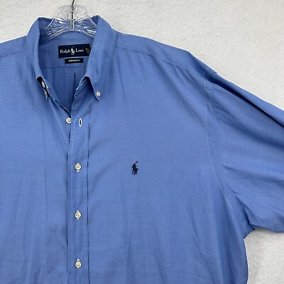 #ad Ralph Lauren Shirt Adult Large Blue Long Sleeve Button Up Yarmouth Logo Dress $16.50