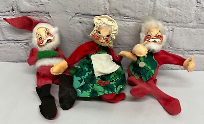 #ad Annalee Christmas Santa and Mrs Claus Dolls 1963 Sitting Lot of 3 $25.00