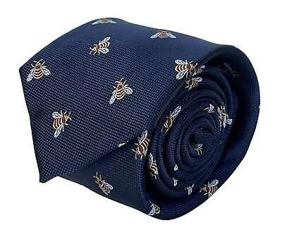 #ad navy dark blue mens tie with honey bumble bee design by Frederick Thomas GBP 15.99