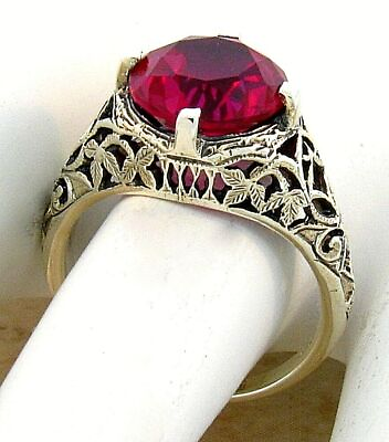#ad DECO ANTIQUE STYLE 925 STERLING SILVER 5 CT LAB CREATED RUBY FILIGREE RING #076 $24.99