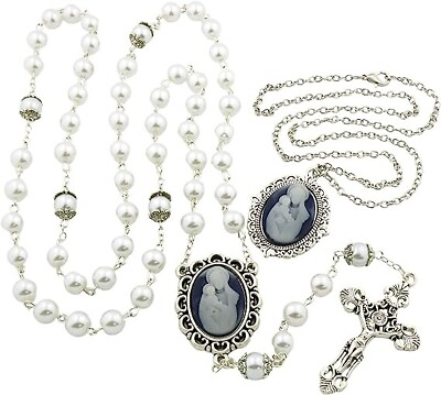 #ad #ad Silver Tone Madonna and Child Cameo Medal Necklace and Rosary Gift Set for Mom $19.88