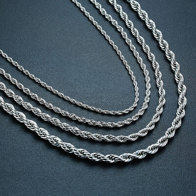 Stainless Steel Twisted Rope Silver Chain Necklace Men Women 2 2.5 3 4 5 7 9 mm $6.09