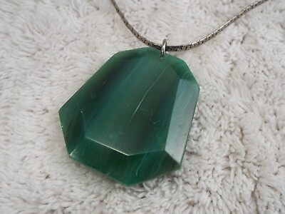 #ad Green Agate Stone Pendant Necklace D58 $7.18