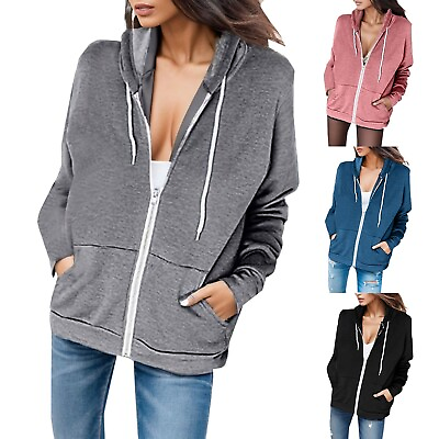 #ad Women Outwear Winter Jacket Women#x27;S Casual Hooded Solid Color Zipper Pocket Top $23.70