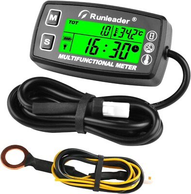 #ad Digital Hour Meter Tach Tachometer Engine Temp Gauge Alert RPM amp;Temp Waterproof $22.23