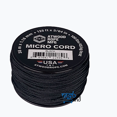 #ad Atwood Micro Cord 1.18mm X 125 Ft Small Spool Lightweight Braided Cord Black $9.99