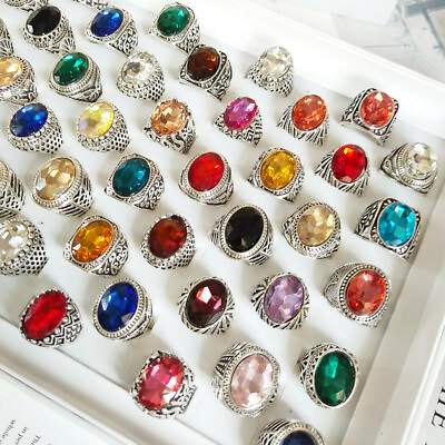 10 100pcs Wholesale Lot Rings Mix Gemstones Crystal Women Men Jewelry Gift Bulk $9.99