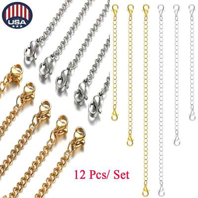 12Pcs Silver amp; Gold Stainless Jewelry Steel Necklace Bracelet Extender Chain Set $8.73