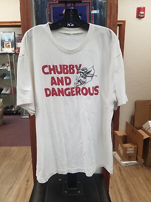 #ad Chubby And Dangerous Graphic White Shirt Size Mens XL 23 X 29 Preowned $13.99