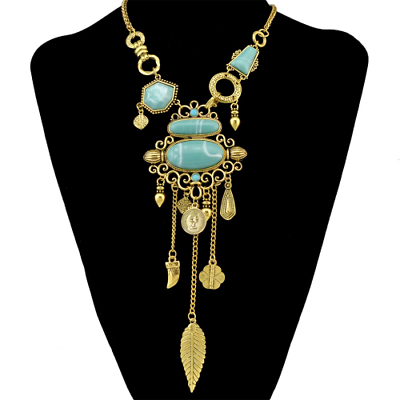 #ad Bohemian Tassel Maxi Neck Chain Green Stone Pendant Women Collar Necklac Jewelry $29.59