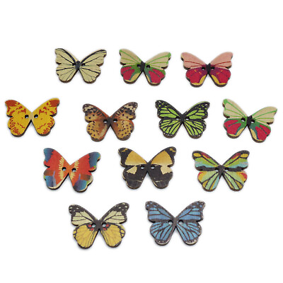 #ad 50pcs Wooden Butterfly Buttons 2 Holes Small Vintage Wooden Buttons Sewing Craft $3.77