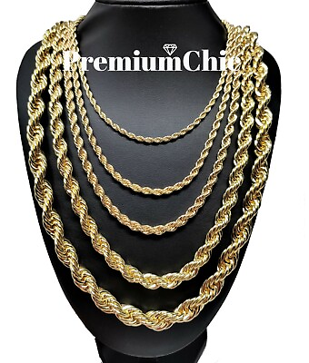 Rope Chain Necklace 3mm to 10mm 16quot; to 30quot; 14K Gold Plated Mens Hip Hop Jewelry $12.99