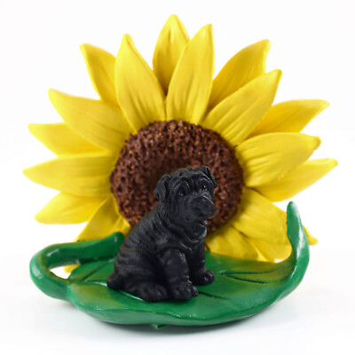 #ad Shar Pei Sunflower Figurine Black $24.99