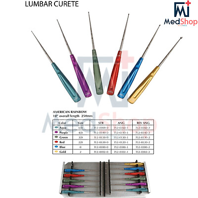 #ad American Rainbow Cervical Curettes 8 Pcs Set Orthopedic Spine Instruments $190.00