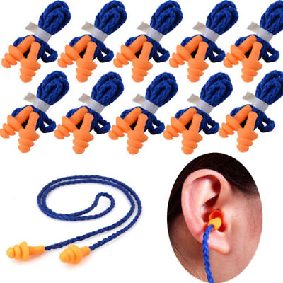 #ad 10 Pair Silicone Corded Ear Plugs Reusable Shooting Hearing Protection with Cord $6.95