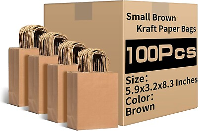 #ad Small Brown Kraft Paper Bags with Handles Bulk Gift Mini Paper Shopping Bags $29.83