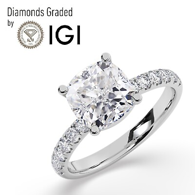 #ad IGI2.00 CT Solitaire Lab Grown Cushion Diamond Engagement Ring 18K White Gold $1540.00