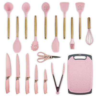 #ad 19 Pieces Silicone Cooking Utensils Kitchen Utensils Set Heat Gifts Pink $45.50