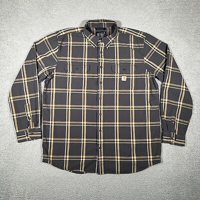 #ad Carhartt Shirt Mens XL Gray Plaid Casual Double Pocket Loose Fit Logo Workwear $24.95