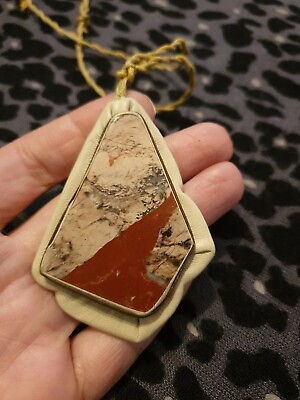 #ad Natural Jasper And Leather Handmade Necklace Pendant. GBP 8.00
