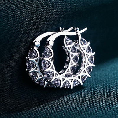 #ad 925 Silver FilledGold Hoop Earring Women Fashion Cubic Zircon Wedding Jewelry C $3.88