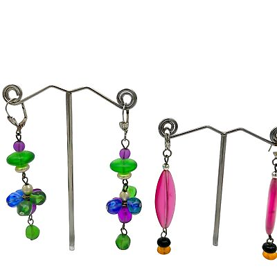 #ad 2 Sets Vintage Earrings Pierced Women#x27;s Dangle Colorful Beads Retro $19.00