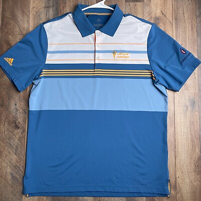 #ad Adidas Golf Polo Men#x27;s Large Blue Striped Short Sleeve Pullover 2067 $19.99