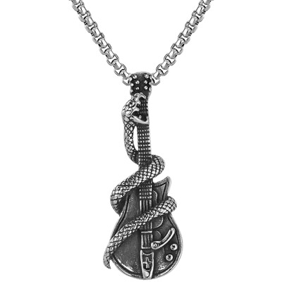 #ad Stainless Steel Guitar Necklace Man Punk Rock Animal Snake Pendant $5.93