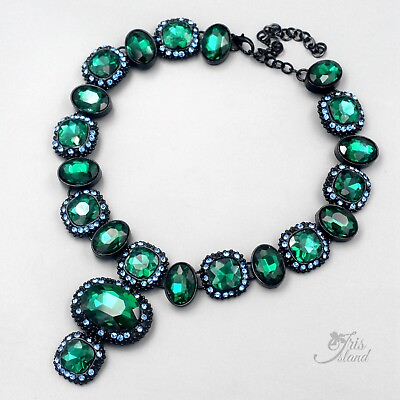 #ad Women Black Green Crystal Pendant Choker Statement Necklace Fashion Jewelry 0301 $17.99