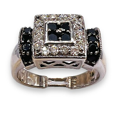 #ad Natural Black Diamond amp; White Diamond Cluster Square Ring Solid 14kWhite Gold $1200.00