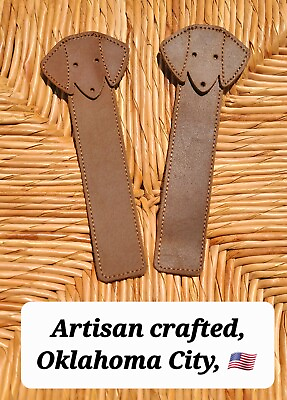 #ad 2 New Artisan crafted Adorable Dachshund Leather Bookmark; Brown Doxie weenie $7.49