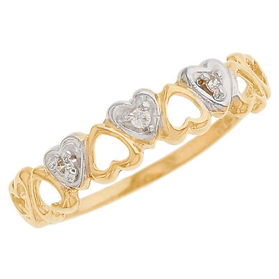 #ad 10k or 14k Solid Gold Hearts Band Natural Diamond Ring Jewelry $129.99