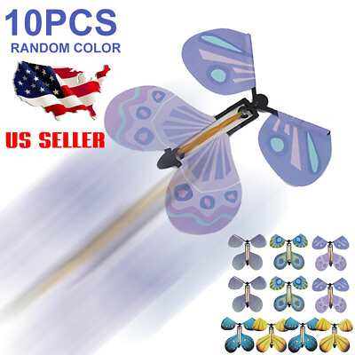 #ad 10 PCS Flying Butterfly greeting Card book Magic Toy fly wind up Xmas Gift $9.19