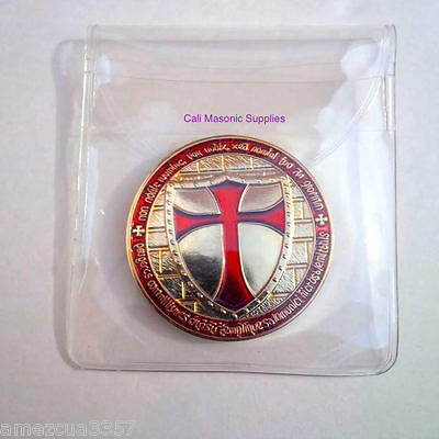 #ad Knight Templar 1.5quot; two face Coin Golden Heavy Alloy With Case Templar Gift Mil $11.99