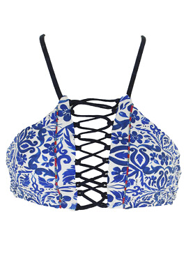 #ad Nanette Lepore Blue White Printed Talavera Enchantress Bikini Top S $24.99