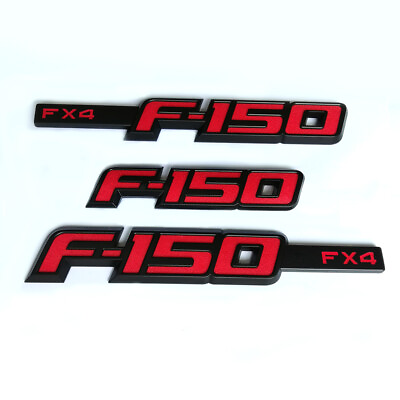 #ad 3x OEM F150 Fx4 Side Fender Emblem F 150 Rear Badge 3D logo fits F 150 Black Red $45.16