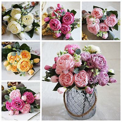 #ad 13 Heads Silk Peony Artificial Flowers Peony Wedding Bouquet Home Party Decor US $4.89