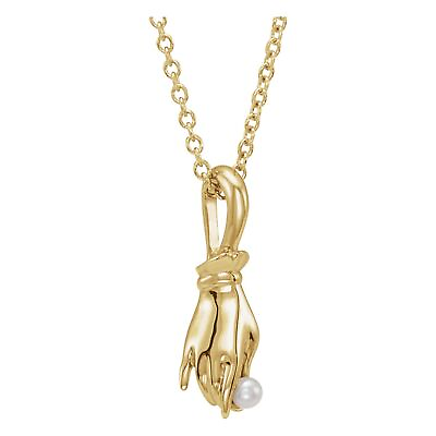 #ad 14k Yellow Gold Cultured Seed Pearl Buddha Hand Pendant Necklace 16 18quot; 2.25g $548.00