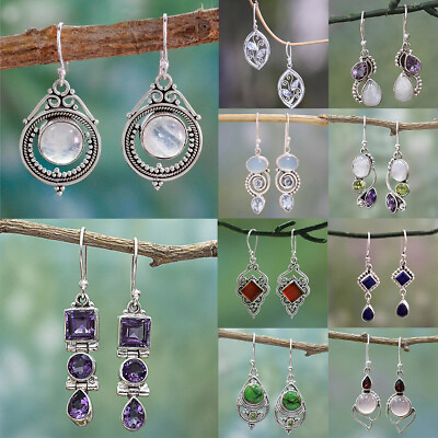 #ad Women Silver Retro Earrings Moonstone Handmade Earring Jewelry Earring Gifts $1.69