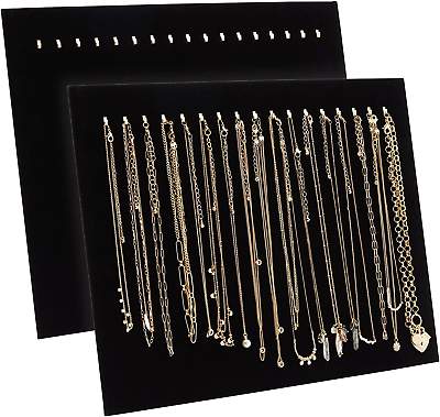 #ad 2 Pack Jewelry Display for Selling Black Velvet Boutique Necklace Stands Board $23.96