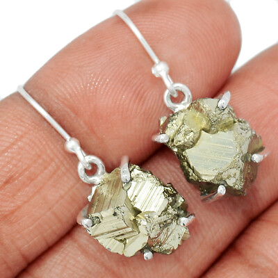 #ad Natural Peruvian Golden Pyrite 925 Sterling Silver Earrings Jewelry CE19583 $15.99