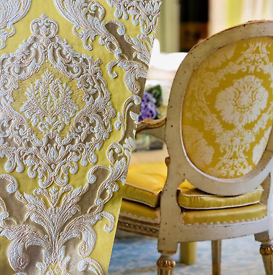 #ad Marianna Novelty Ritz Neoclassical Brocade Satin Fabric Yellow $149.00