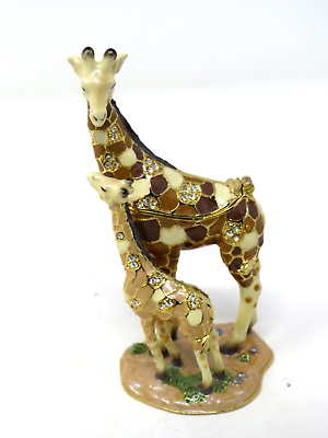 #ad Giraffe Mom Baby Treasure Inside Enameled Rhinestone Trinket Box Necklace NEW $34.95