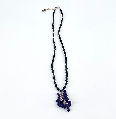#ad Statement Black Faceted and Purple Bead Pendant Necklace with Extender Chain $11.47