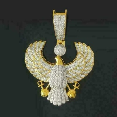 14K Yellow Gold Over Diamond Flying Eagle Ankh Men#x27;s Charm Pendant with 2.20 CT $152.24
