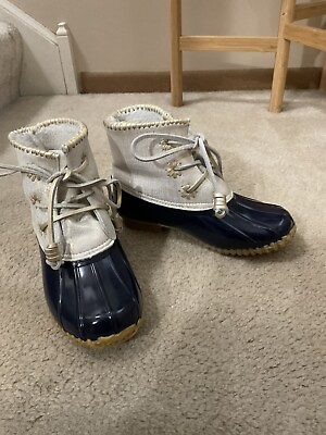 #ad Jack Rogers Women’s Gold Blue Genuine Leather Rubber Fleece Lining Boots 6 $49.99