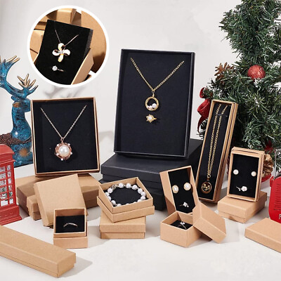 #ad #ad Khaki Black Kraft Cotton Filled Gift Boxes Jewelry Cardboard Box Lots of 12 96pc $7.59